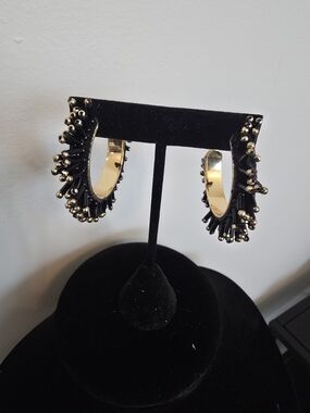Chico's Black and Gold Statement Hoop Earrings